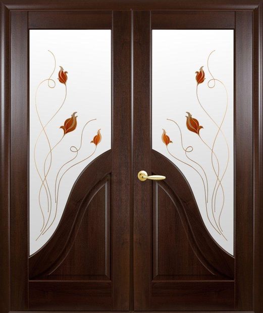 Двери двустворчатые Амата каштан делюкс со стеклом Р1 dveri-dvustvorchatye-amata-kashtan-deljuks-so-steklom-r1