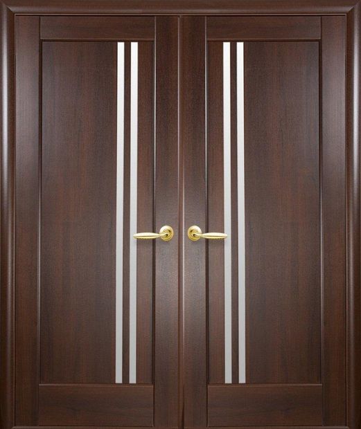 Двери двустворчатые Делла каштан делюкс стекло Сатин dveri-dvustvorchatye-della-kashtan-deljuks-steklo-satin