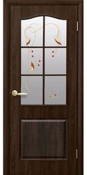 Межкомнатные двери Классик со стеклом сатин и рисунком, ПВХ DeLuxe Орех premium