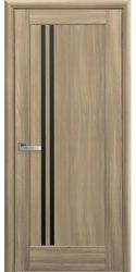 Межкомнатные двери Делла с черным стеклом, ПВХ DeLuxe Золотой дуб