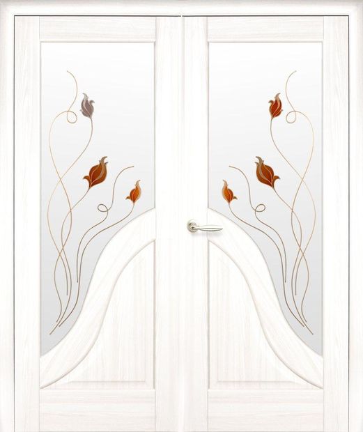 Двери двустворчатые Амата ясень делюкс со стеклом Р1, ПВХ DeLuxe Ясень