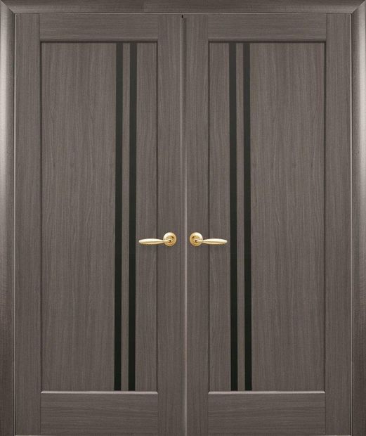 Двери двустворчатые Делла Black грей делюкс New стекло черное, ПВХ DeLuxe Грей