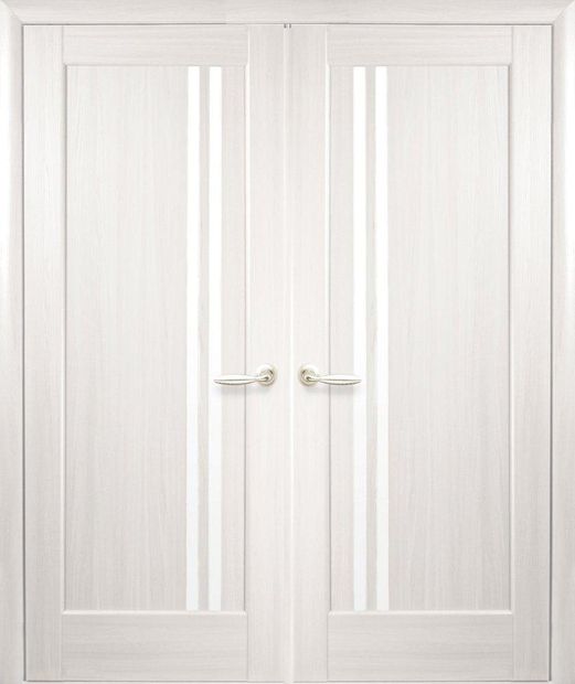 Двери двустворчатые Делла ясень делюкс стекло Сатин, ПВХ DeLuxe Ясень