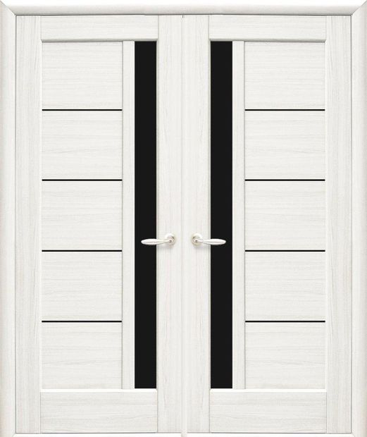 Двери двустворчатые Грета Black ясень делюкс стекло черное, ПВХ DeLuxe Ясень