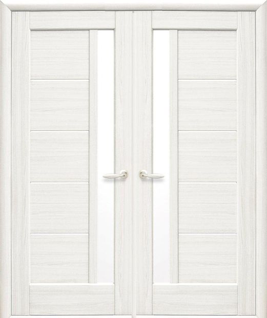 Двери двустворчатые Грета ясень делюкс стекло Сатин, ПВХ DeLuxe Ясень