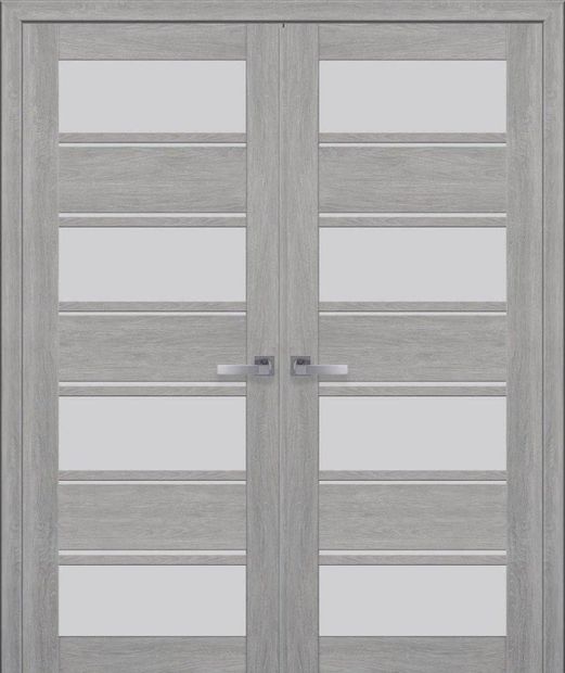 Двери двустворчатые Элиза дуб дымчатый стекло Сатин, ПВХ Ultra дуб дымчатый