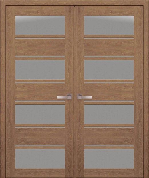 Двери двустворчатые Элиза дуб медовый стекло Сатин, ПВХ Ultra дуб медовый