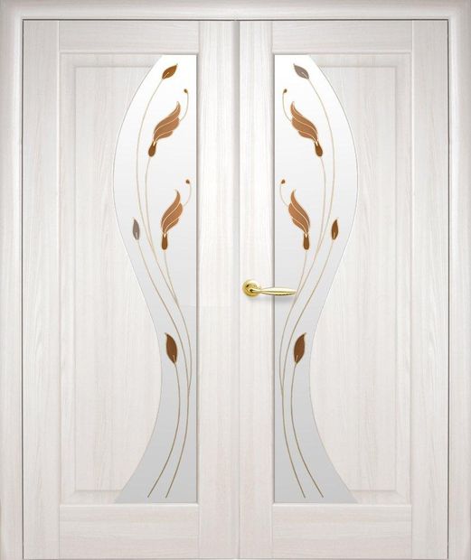 Двери двустворчатые Эскада ясень делюкс со стеклом Р1, ПВХ DeLuxe Ясень