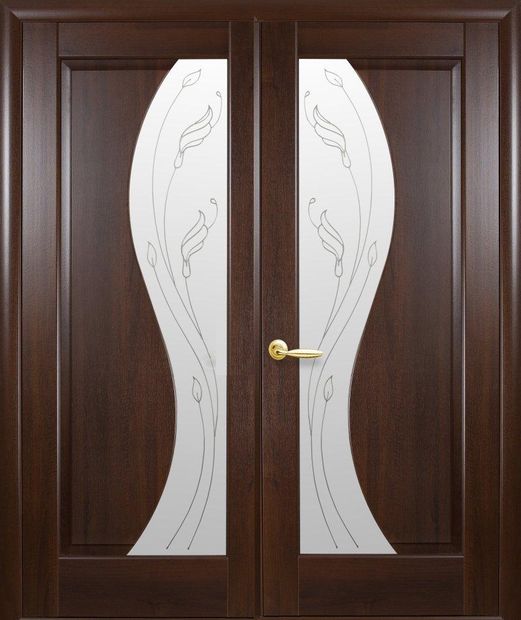 Двери двустворчатые Эскада каштан делюкс со стеклом Р2, ПВХ DeLuxe Каштан