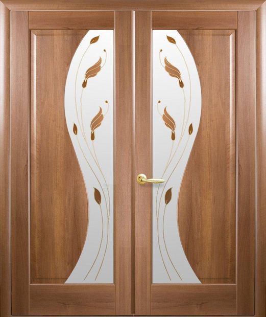 Двери двустворчатые Эскада золотая ольха делюкс со стеклом Р1, ПВХ DeLuxe Золотая ольха