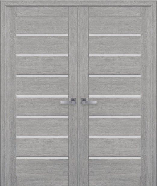 Двери двустворчатые Леона дуб дымчатый стекло Сатин, ПВХ Ultra дуб дымчатый