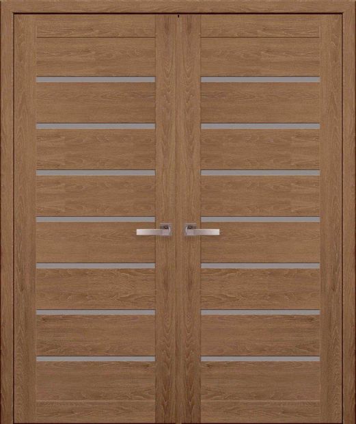 Двери двустворчатые Леона дуб медовый стекло Сатин, ПВХ Ultra дуб медовый