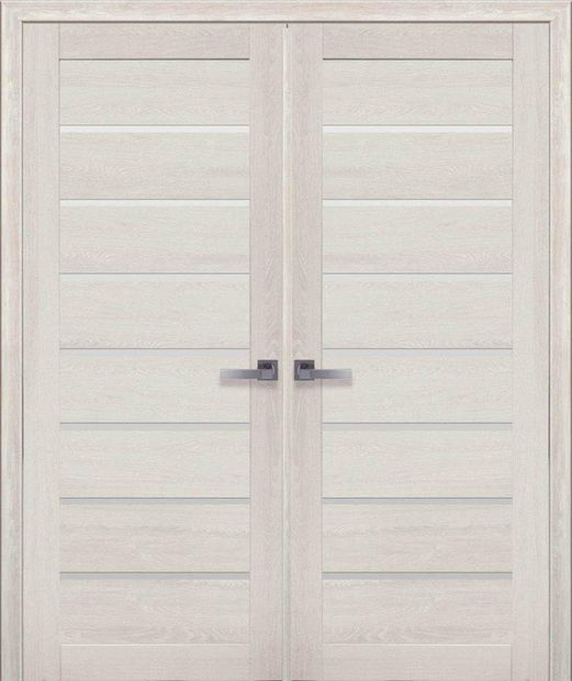 Двери двустворчатые Леона дуб молочный стекло Сатин, ПВХ Ultra дуб молочный
