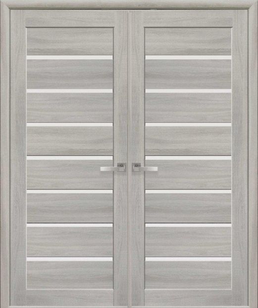 Двери двустворчатые Леона ясень патина стекло Сатин, Экошпон Ясень патина