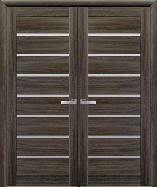 Двери двустворчатые Леона кедр стекло Сатин, Экошпон Кедр