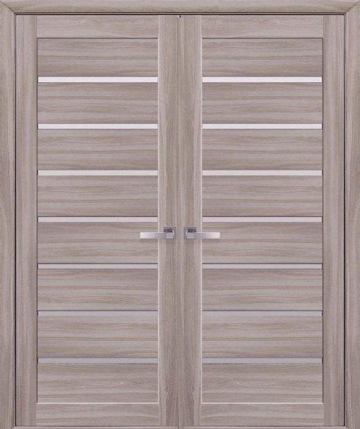 Двери двустворчатые Леона сандал стекло Сатин, Экошпон Сандал