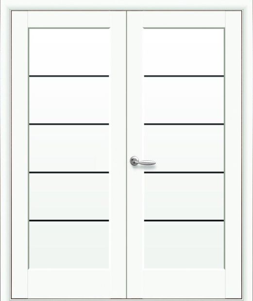 Двери двустворчатые Мира Black белый мат премиум стекло черное, Premium Белый мат