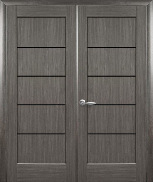 Двери двустворчатые Мира Black грей делюкс New стекло черное, ПВХ DeLuxe Грей