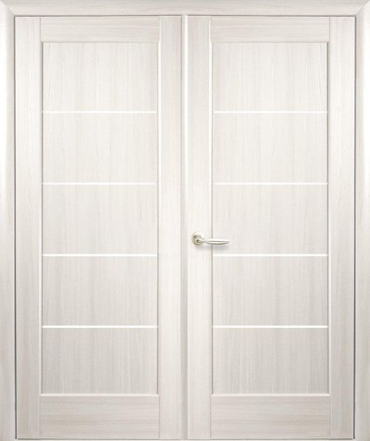 Двери двустворчатые Мира ясень делюкс стекло Сатин, ПВХ DeLuxe Ясень