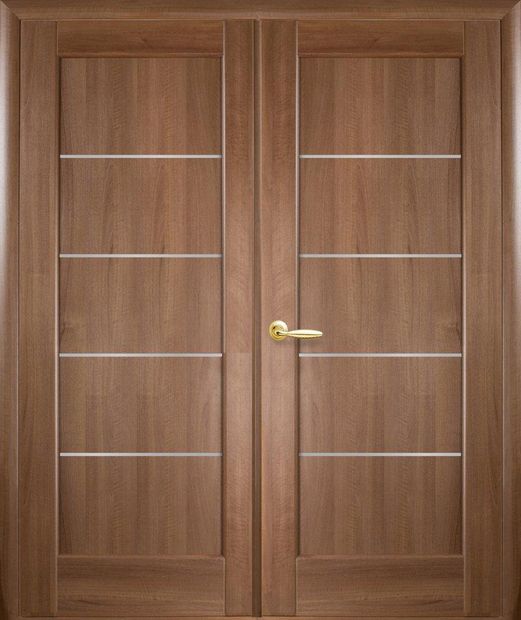 Двери двустворчатые Мира золотая ольха делюкс стекло Сатин, ПВХ DeLuxe Золотая ольха