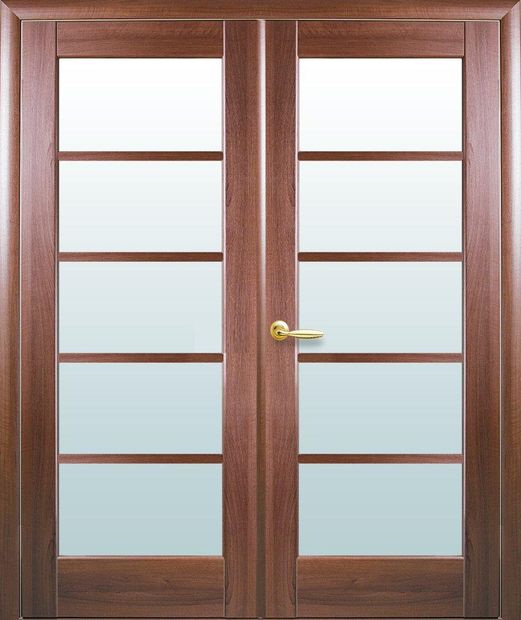 Двери двустворчатые Муза золотая ольха делюкс стекло Сатин, ПВХ DeLuxe Золотая ольха