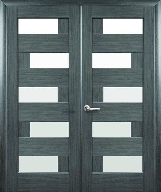 Двери двустворчатые Пиана грей делюкс New стекло Сатин, ПВХ DeLuxe Грей