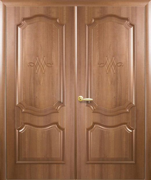 Двери двустворчатые Рока золотая ольха делюкс глухое, ПВХ DeLuxe Золотая ольха
