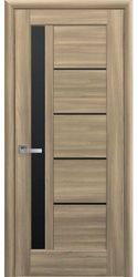 Межкомнатные двери Грета с черным стеклом, ПВХ DeLuxe Золотой дуб