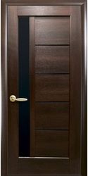 Межкомнатные двери Грета с черным стеклом, ПВХ DeLuxe Каштан