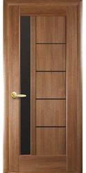 Межкомнатные двери Грета с черным стеклом, ПВХ DeLuxe Золотая ольха
