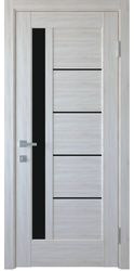 Межкомнатные двери Грета с черным стеклом, ПВХ DeLuxe Ясень New