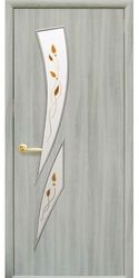 Межкомнатные двери Камея со стеклом сатин и рисунком kamea-37, ПВХ DeLuxe Ясень патина
