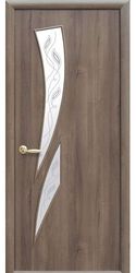 Межкомнатные двери Камея со стеклом сатин и рисунком Р2, ПВХ DeLuxe Золотая ольха