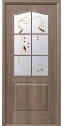 Межкомнатные двери Классик со стеклом сатин и рисунком, ПВХ DeLuxe Золотая ольха