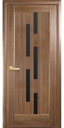 Межкомнатные двери Лаура с черным стеклом, ПВХ DeLuxe Золотая ольха