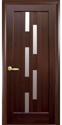 Межкомнатные двери Лаура со стеклом сатин, ПВХ DeLuxe Каштан
