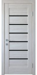 Межкомнатные двери Линнея с черным стеклом, ПВХ DeLuxe Ясень New