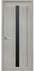 Межкомнатные двери Марти с черным стеклом, Экошпон  Ясень патина