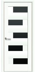 Межкомнатные двери Пальміра с черным стеклом, ПВХ DeLuxe Білий матовий