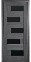 Межкомнатные двери Пальміра с черным стеклом, ПВХ DeLuxe Бук Графіт