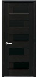 Межкомнатные двери Пиана с черным стеклом, ПВХ DeLuxe Венге new