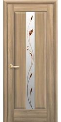 Межкомнатные двери Премьера со стеклом сатин и рисунком Р1, ПВХ DeLuxe Золотой дуб