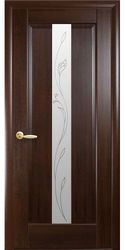Межкомнатные двери Премьера со стеклом сатин и рисунком Р2, ПВХ DeLuxe Каштан