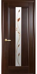 Межкомнатные двери Премьера со стеклом сатин и рисунком Р1, ПВХ DeLuxe Каштан