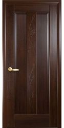 Межкомнатные двери Премьера глухое с гравировкой, ПВХ DeLuxe Каштан