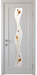 Межкомнатные двери Волна со стеклом сатин и рисунком Р2, ПВХ DeLuxe Ясень New