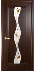 Межкомнатные двери Волна со стеклом сатин и рисунком Р1, ПВХ DeLuxe Каштан
