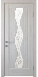 Межкомнатные двери Волна со стеклом сатин и рисунком Р1, ПВХ DeLuxe Ясень New