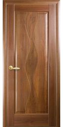 Межкомнатные двери Волна глухое с гравировкой, ПВХ DeLuxe Золотая ольха