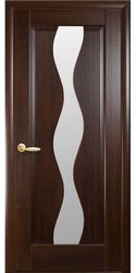 Межкомнатные двери Волна со стеклом сатин, ПВХ DeLuxe Каштан